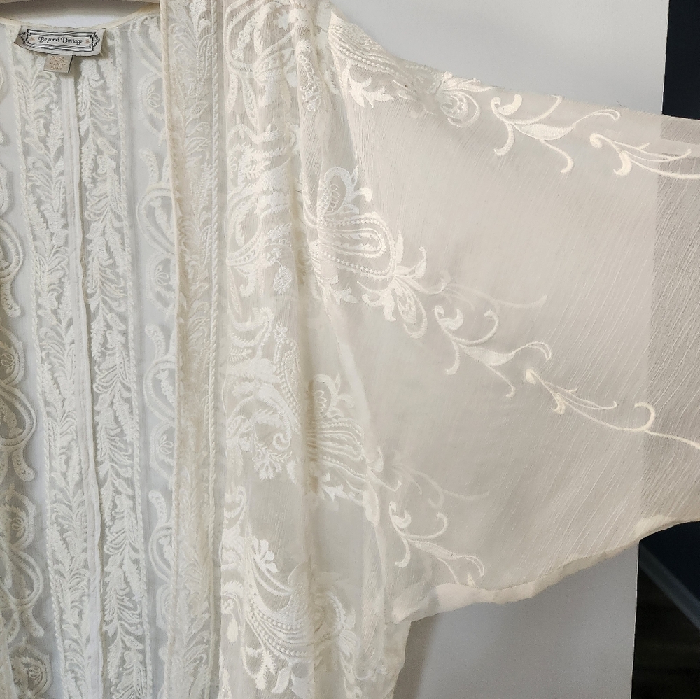 Ivory Embroidered Lace Sheer Cover Up - Picture 3 of 9